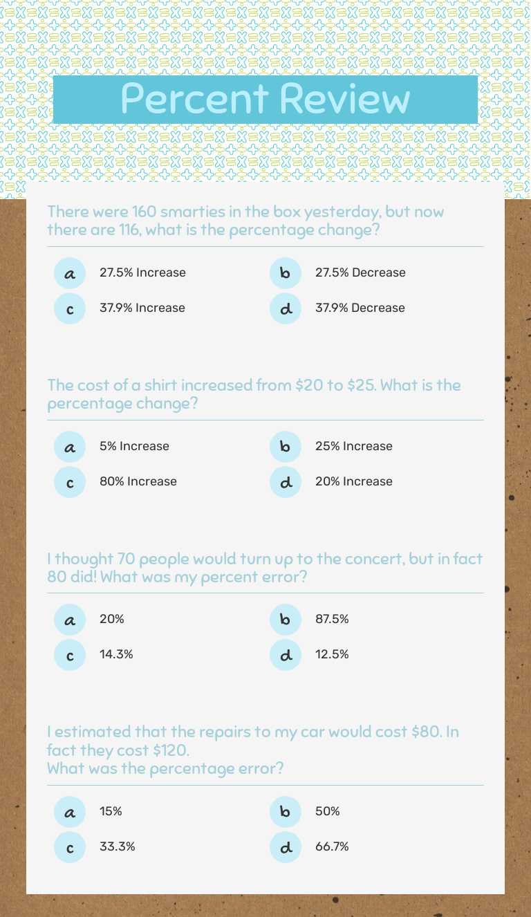 Percent Review worksheet preview image