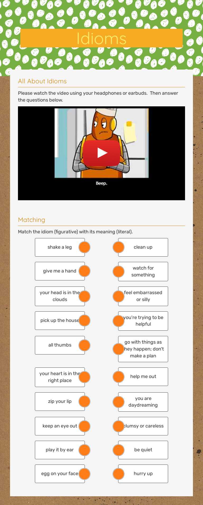 Idioms worksheet preview image