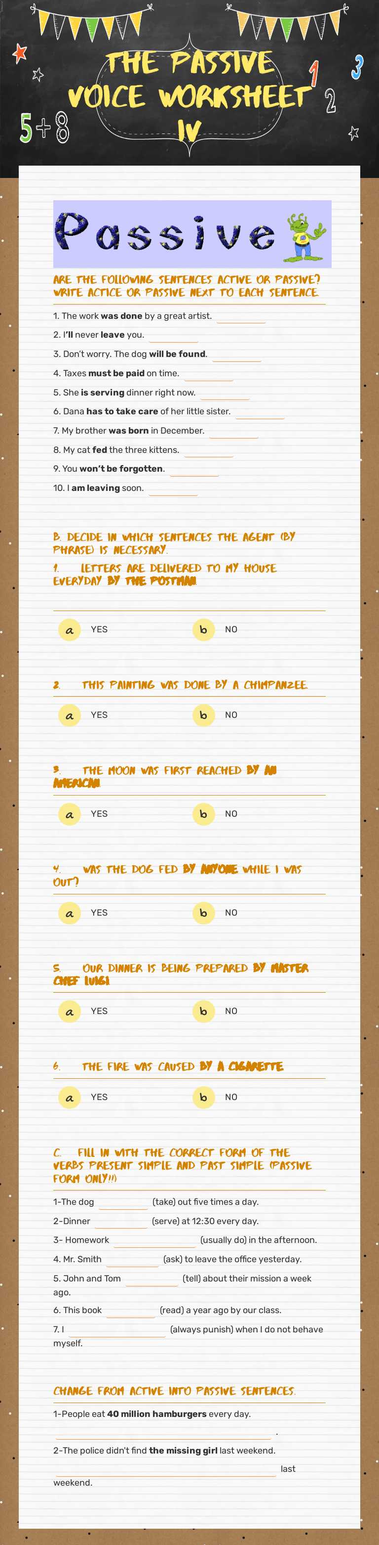 THE PASSIVE VOICE WORKSHEET iv worksheet preview image