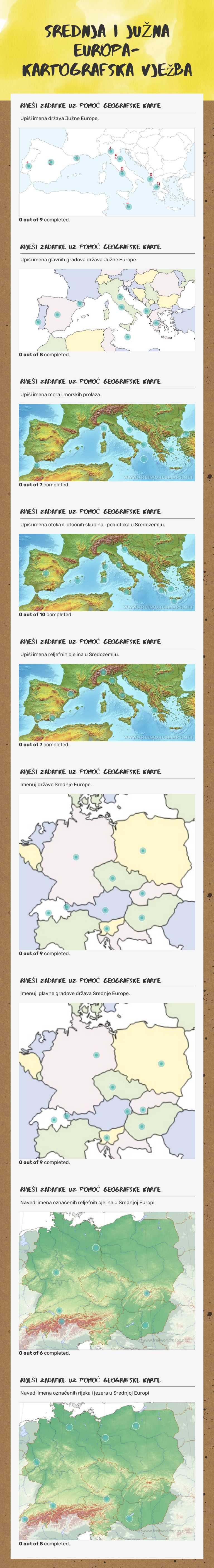 SreDNJA I JUŽNA EUROPA- kartografska vježba worksheet preview image