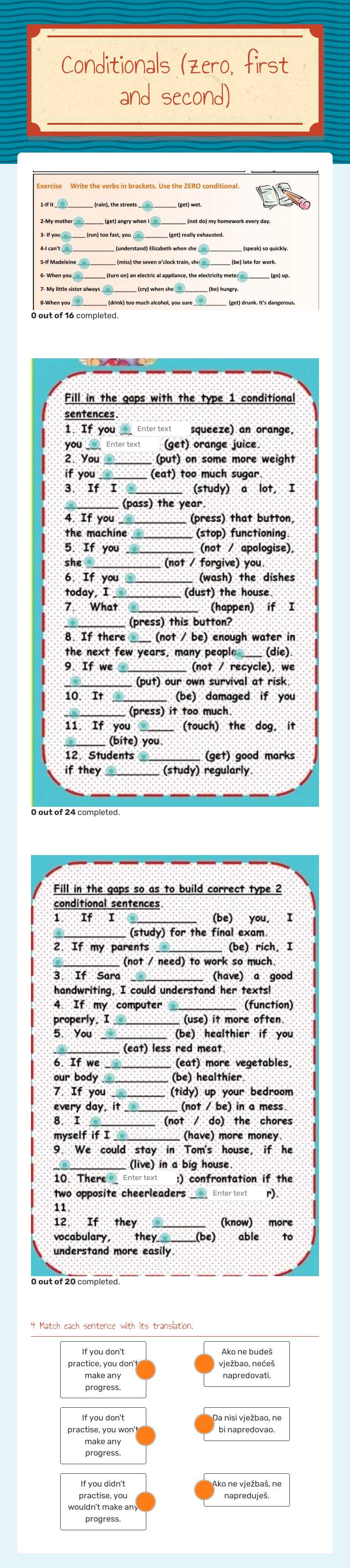 Conditionals (zero, first and second) worksheet preview image
