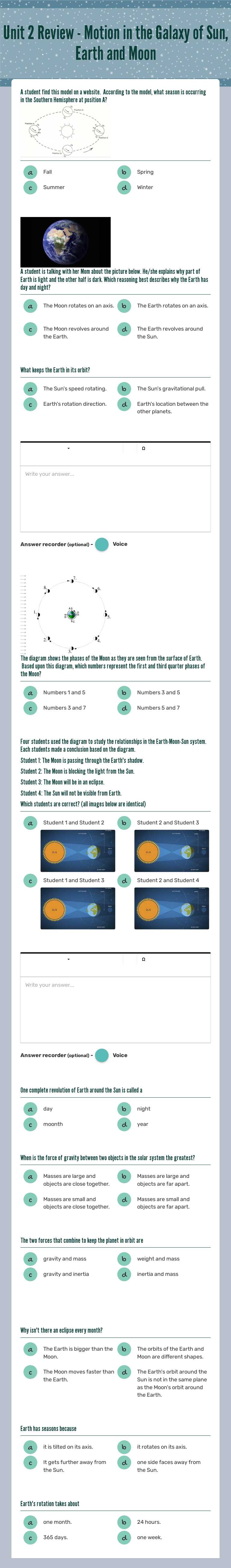 The Earth,Sun, Moon System Review worksheet preview image