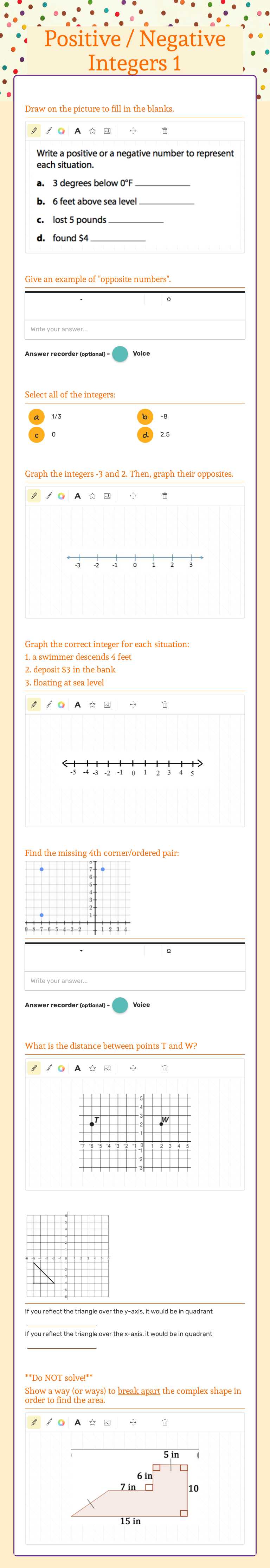 Positive / Negative Integers 1 worksheet preview image