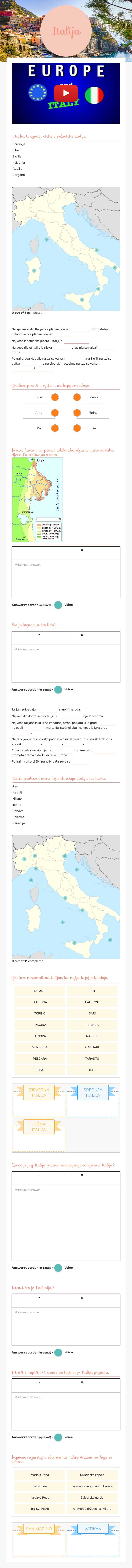 Italija Grade 7 worksheet preview