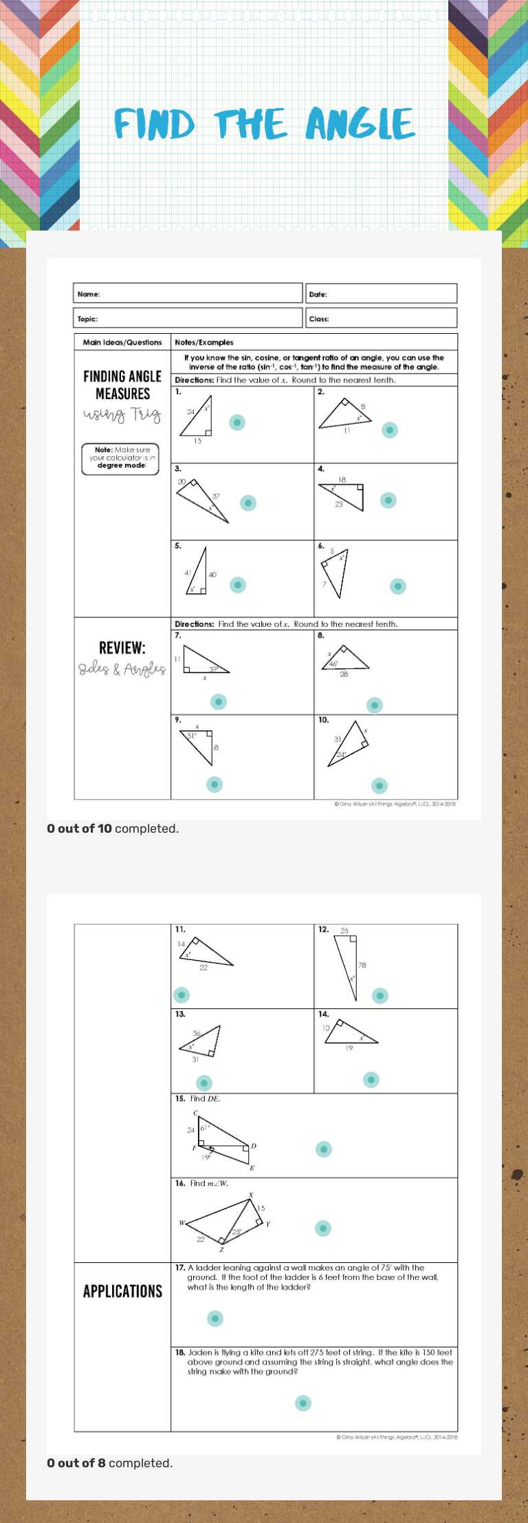 find the angle worksheet preview image