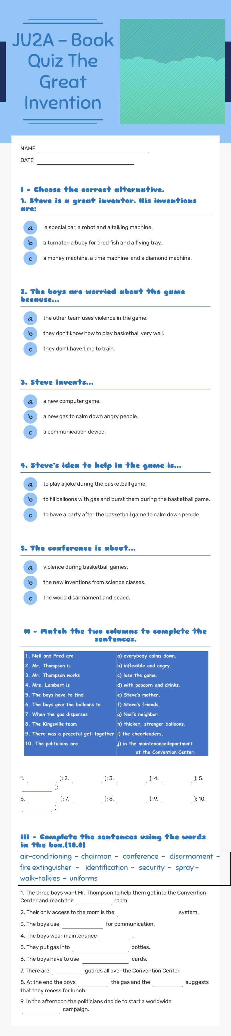 JU2A - Book Quiz
The Great Invention worksheet preview image