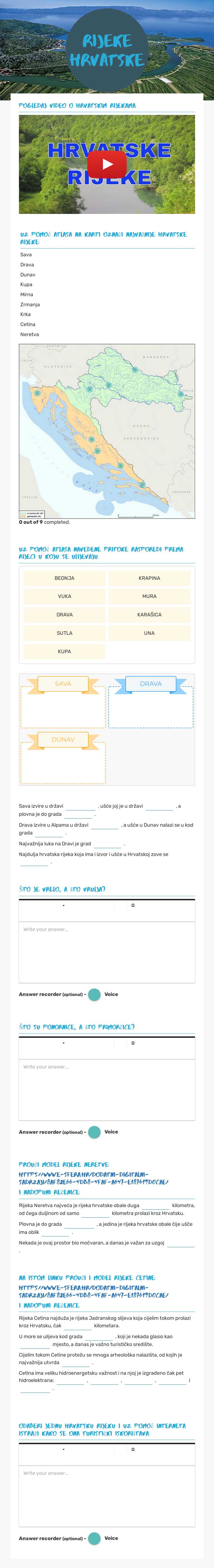 Rijeke HRvatske Grade 5 worksheet preview