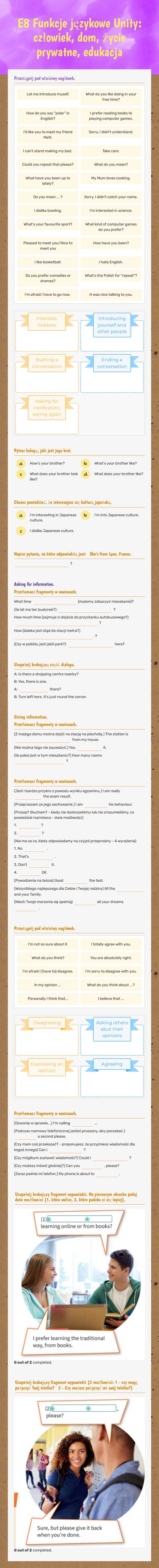 E8 Funkcje językowe 
Unity: człowiek, dom, życie prywatne, edukacja worksheet preview image