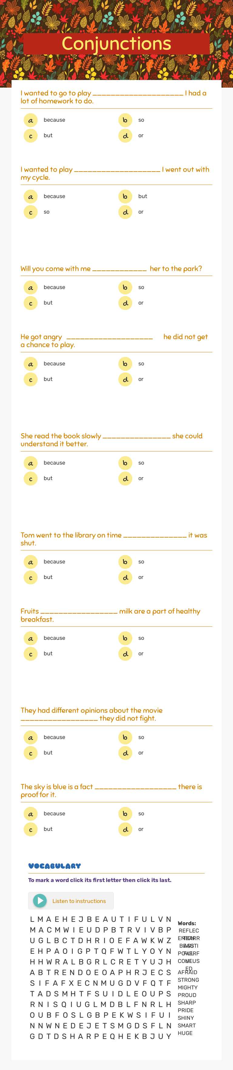 Conjunctions worksheet preview image