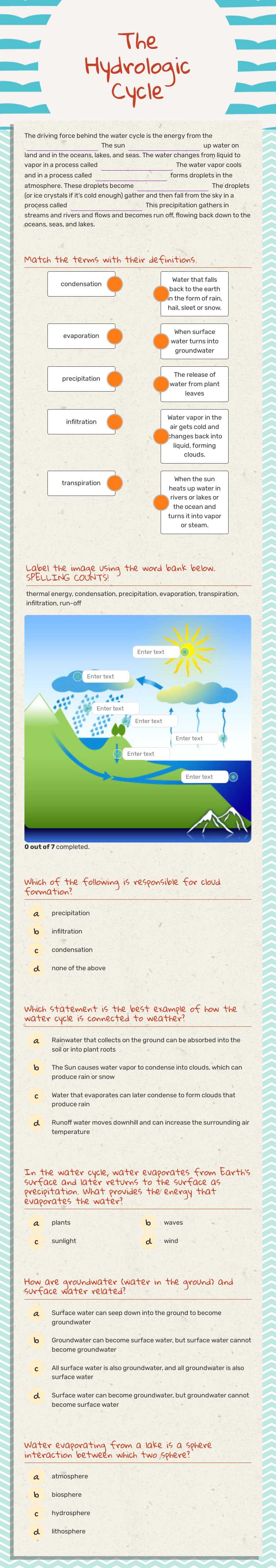The Hydrologic Cycle worksheet preview image