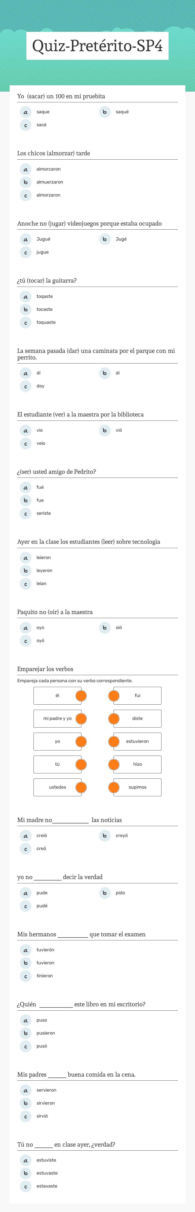 Quiz-Pretérito-SP4 Grade 11 worksheet preview