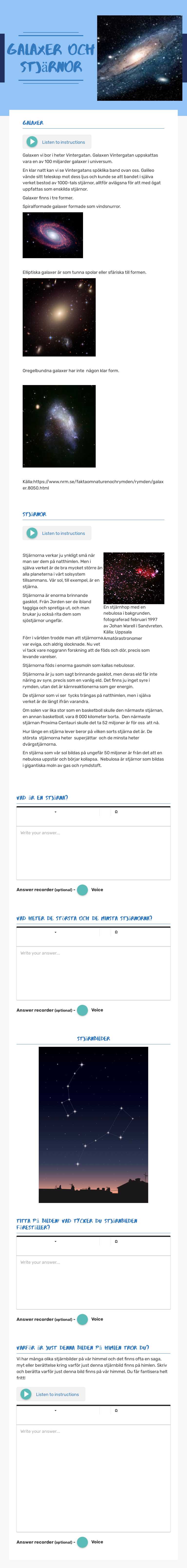 Galaxer och Stjärnor worksheet preview image