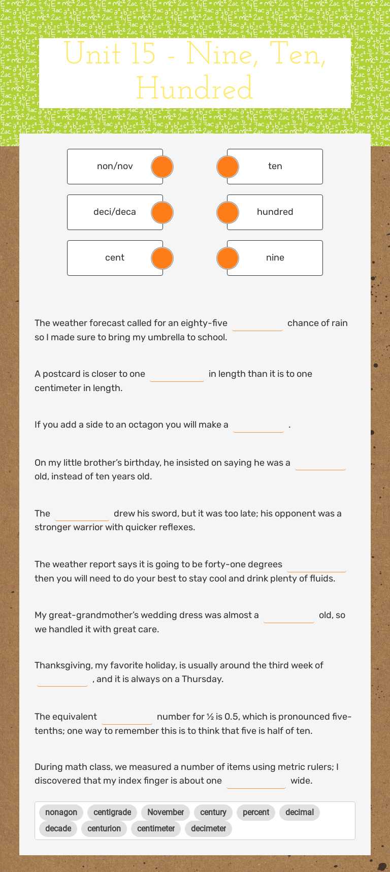 Unit 15 - Nine, Ten, Hundred worksheet preview image