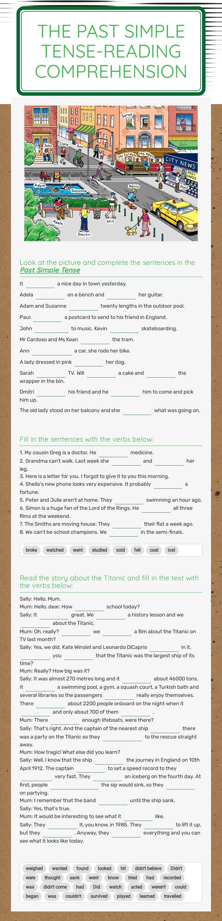 The past simple tense-READING COMPREHENSION worksheet preview image