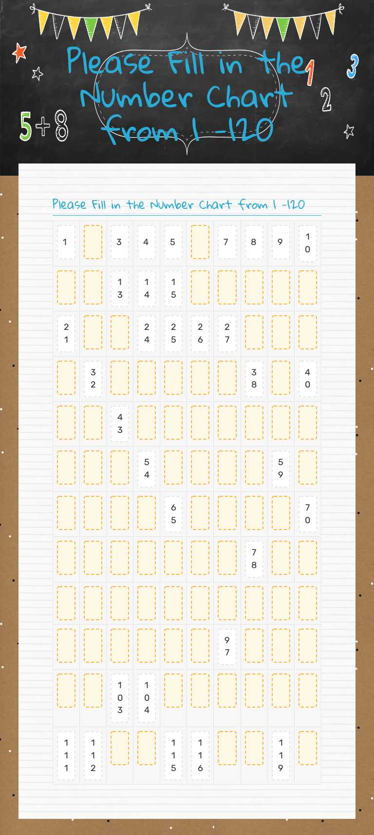 Please Fill in the Number Chart from 1 -120 worksheet preview image