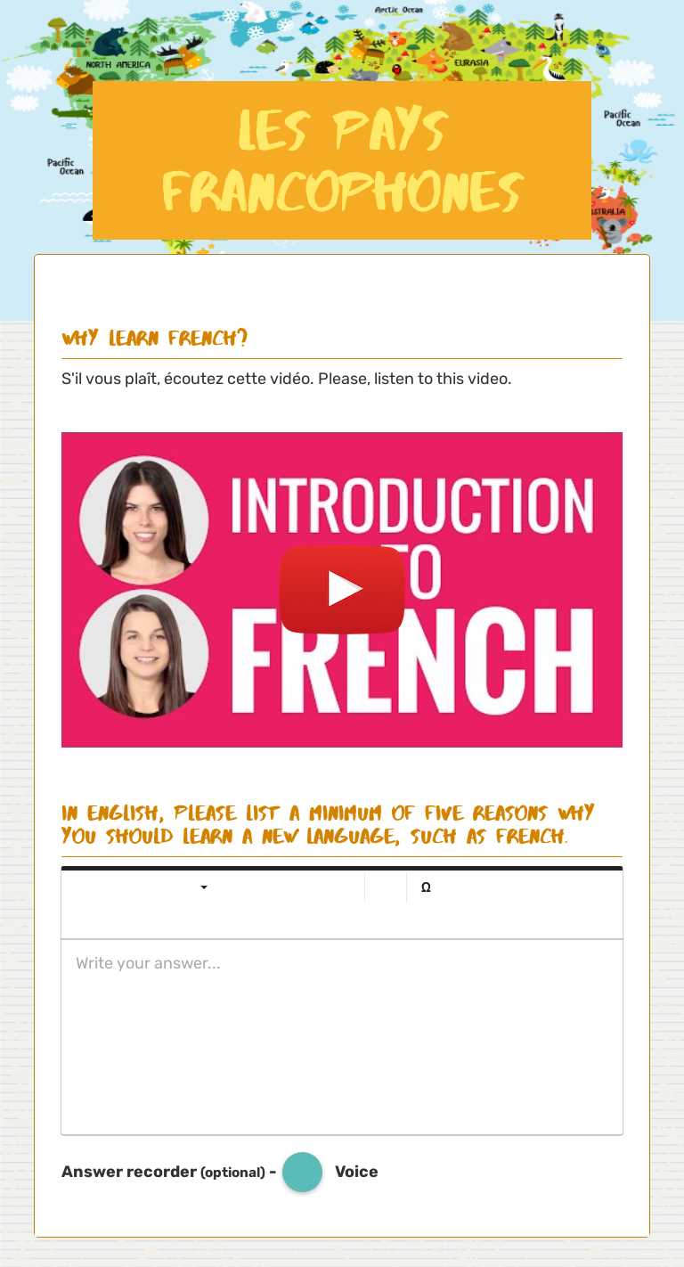 LES PAYS FRANCOPHONES worksheet preview image