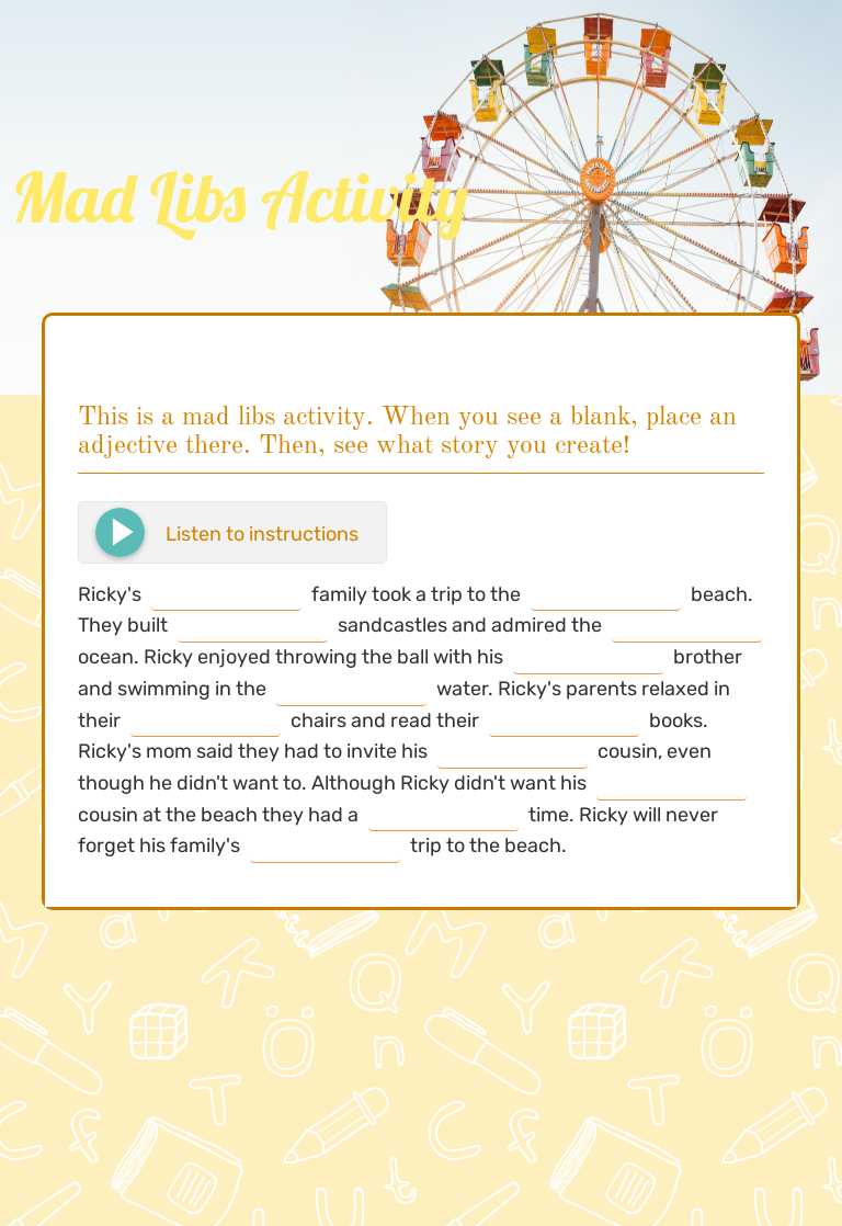 Mad Libs Activity worksheet preview image