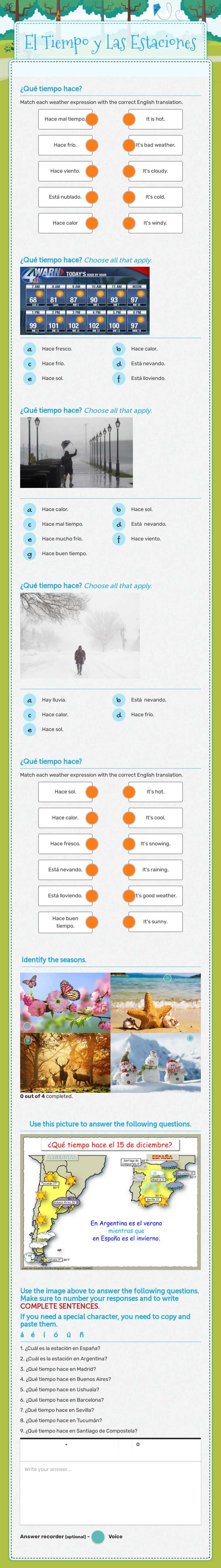 El Tiempo y Las Estaciones Grade 10 worksheet preview