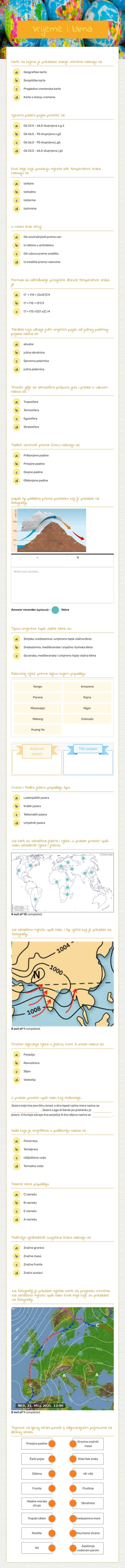 Vrijeme i klima worksheet preview
