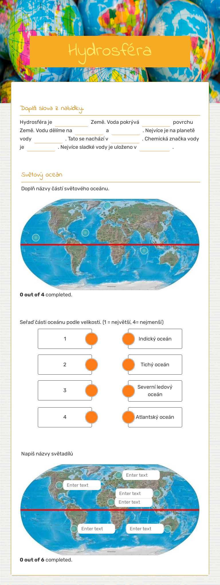Hydrosféra worksheet preview image