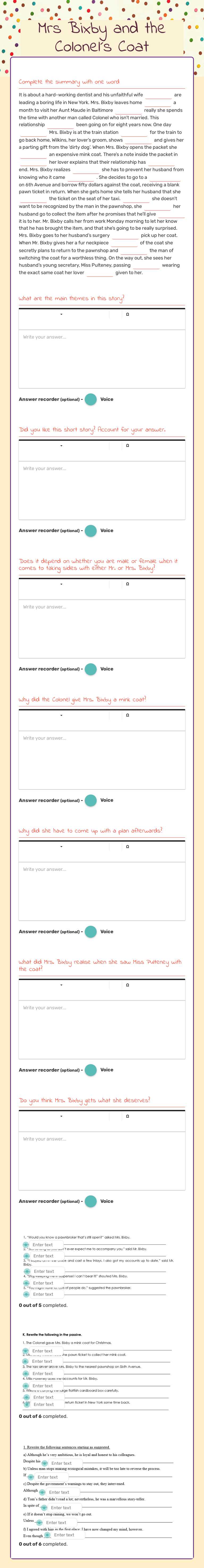 Mrs Bixby and the Colonel´s Coat Other worksheet preview