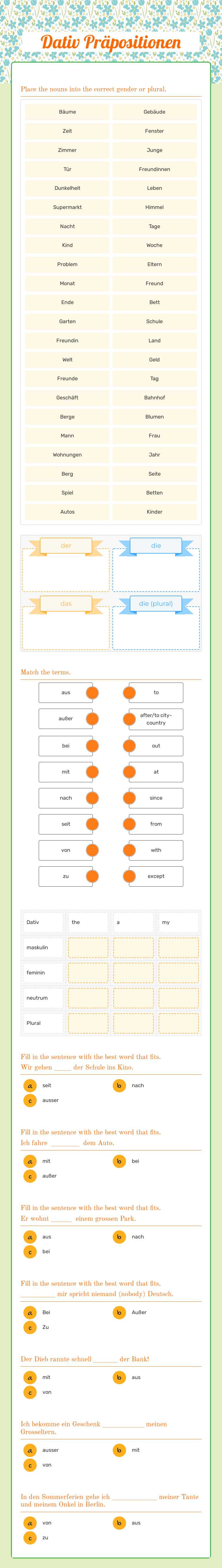 Dativ Präpositionen worksheet preview image