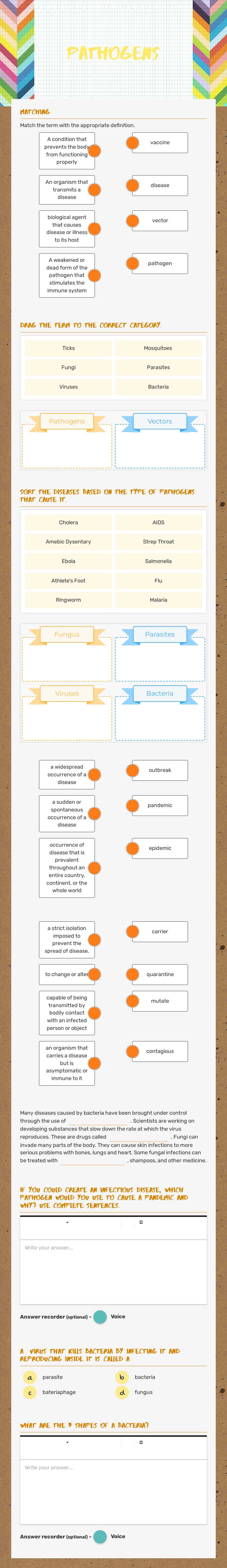 PATHOGENS worksheet preview image