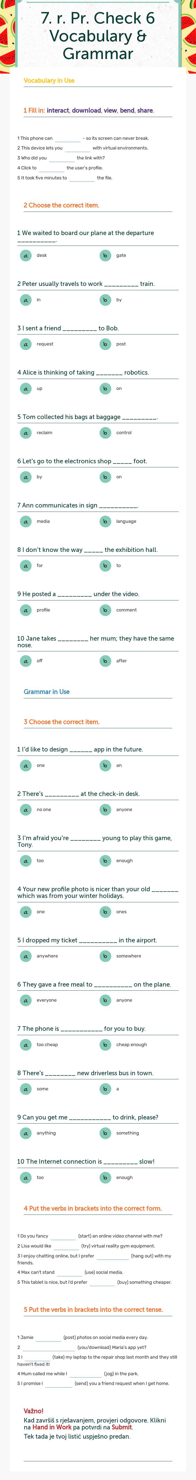 7. r. Pr. Check 6 Vocabulary & Grammar worksheet preview image