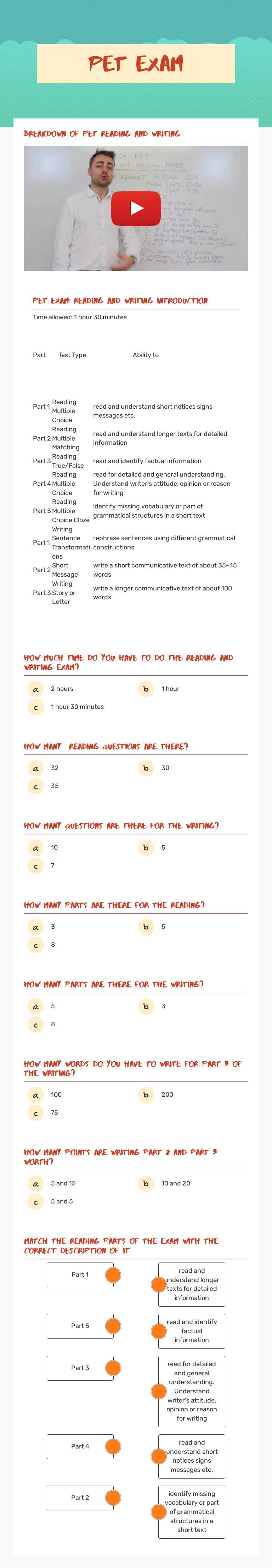 PET exam worksheet preview image