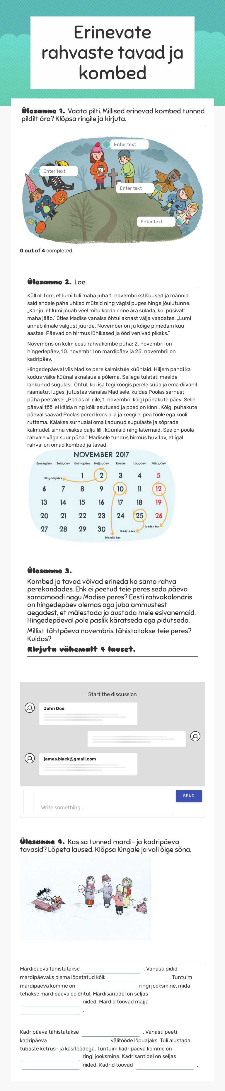 Erinevate rahvaste tavad ja kombed worksheet preview image