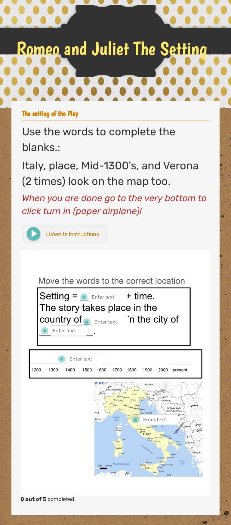 Romeo and Juliet
 The Setting worksheet preview image