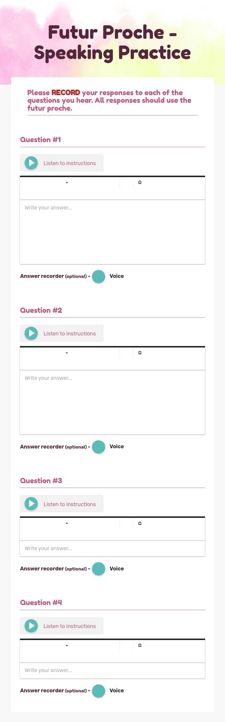 Futur Proche - Speaking Practice worksheet preview image