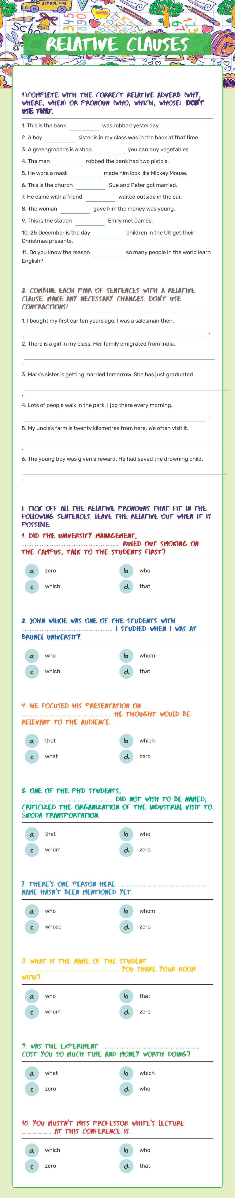 RELATIVE CLAUSES Grade 11 worksheet preview
