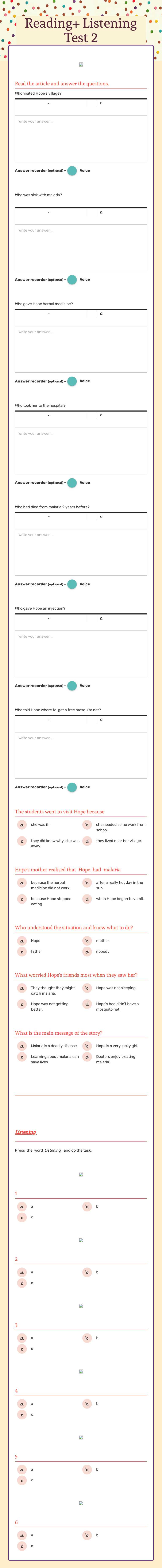 Reading+ Listening Test 2 worksheet preview image