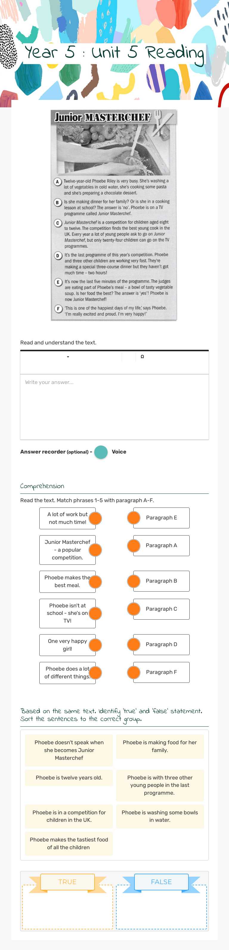 Year 5 : Unit 5 Reading worksheet preview image