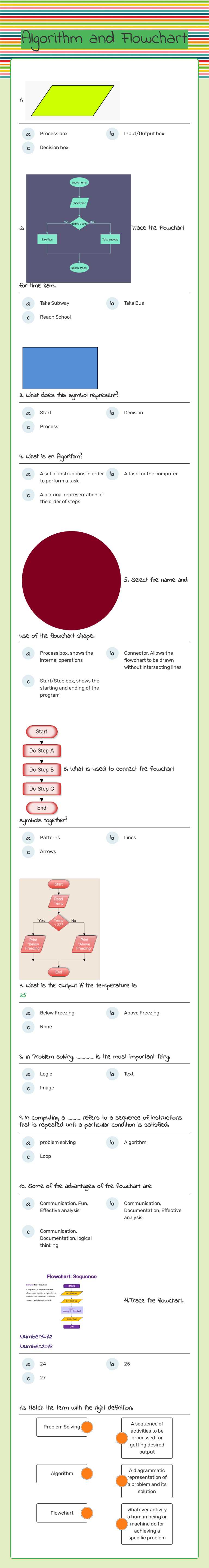Algorithm and Flowchart worksheet preview image