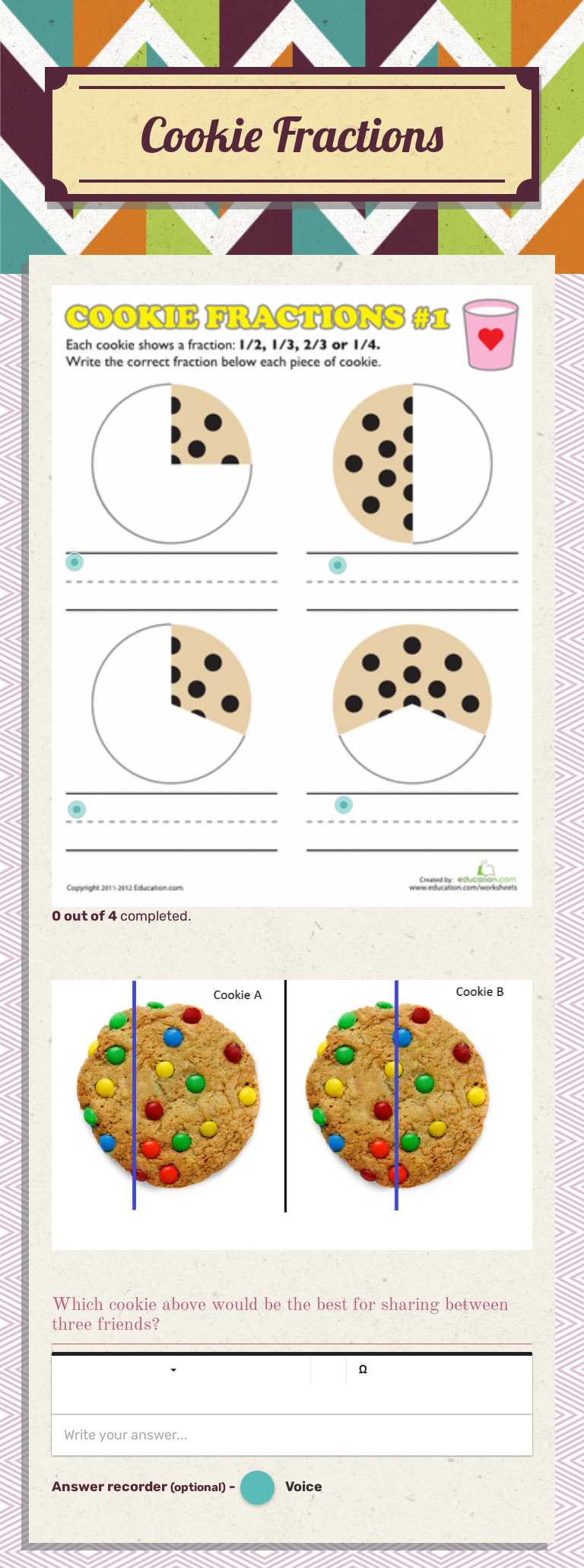 Cookie Fractions worksheet preview image