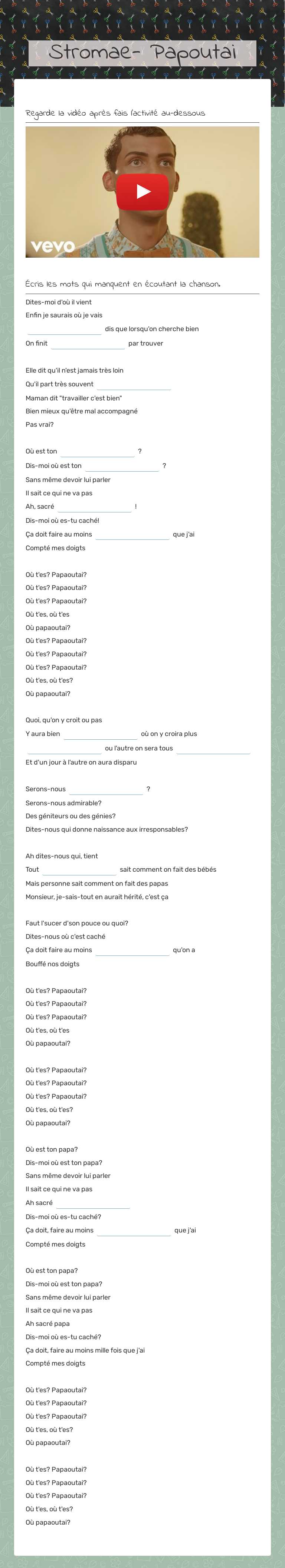 Stromae- Papoutai worksheet preview image
