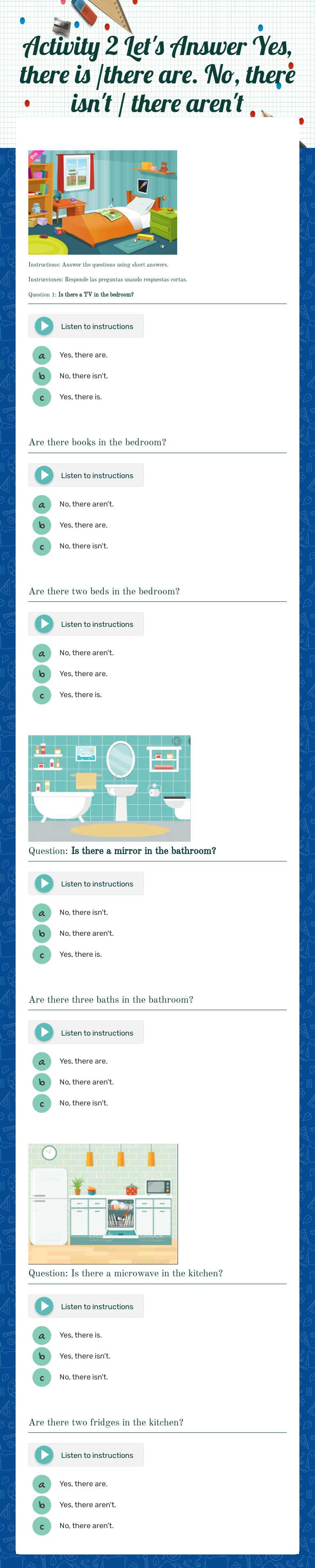 Activity 2 Let's Answer
Yes, there is /there are.
No, there isn't / there aren't worksheet preview image