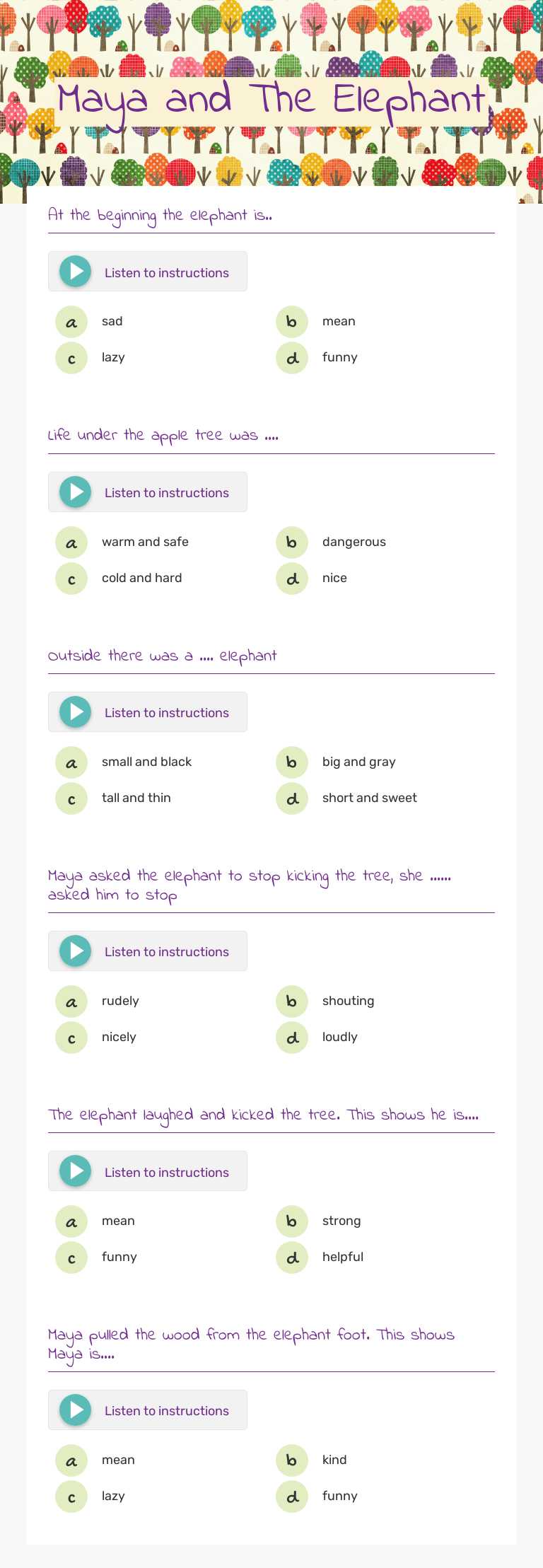 Maya and The Elephant worksheet preview image