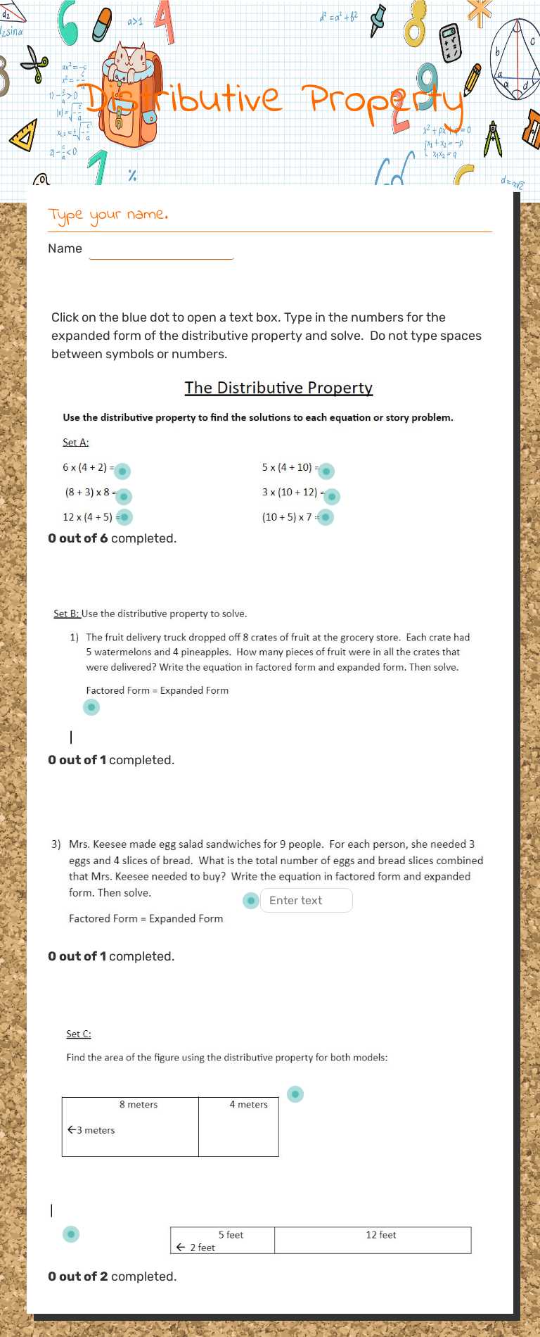 Distributive Property worksheet preview image