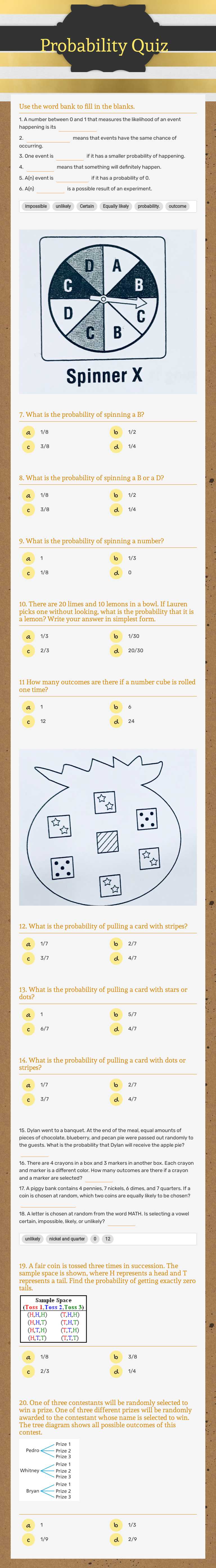 Probability Quiz worksheet preview image