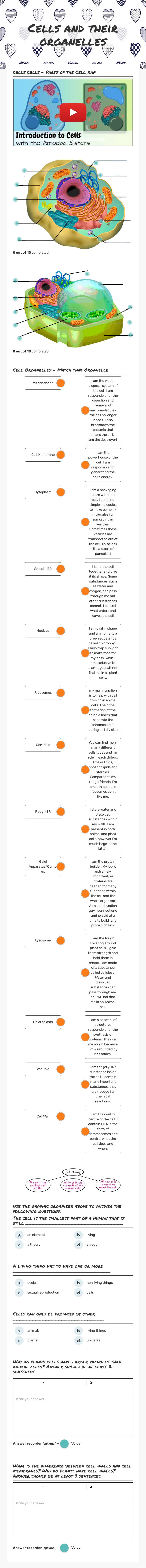 Cells and their organelles Grade 8 worksheet preview