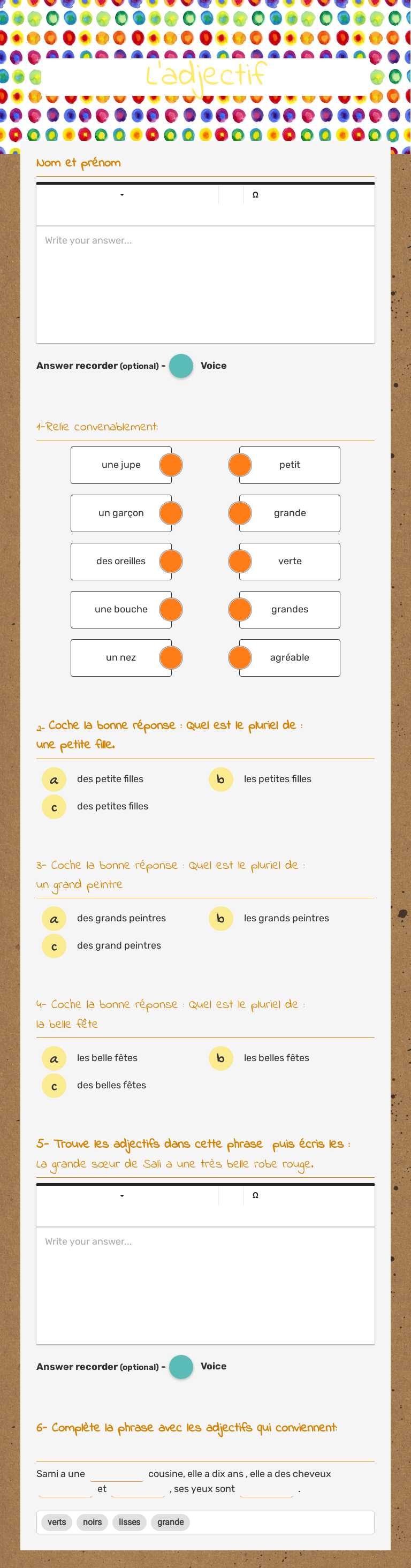 L'adjectif worksheet preview image