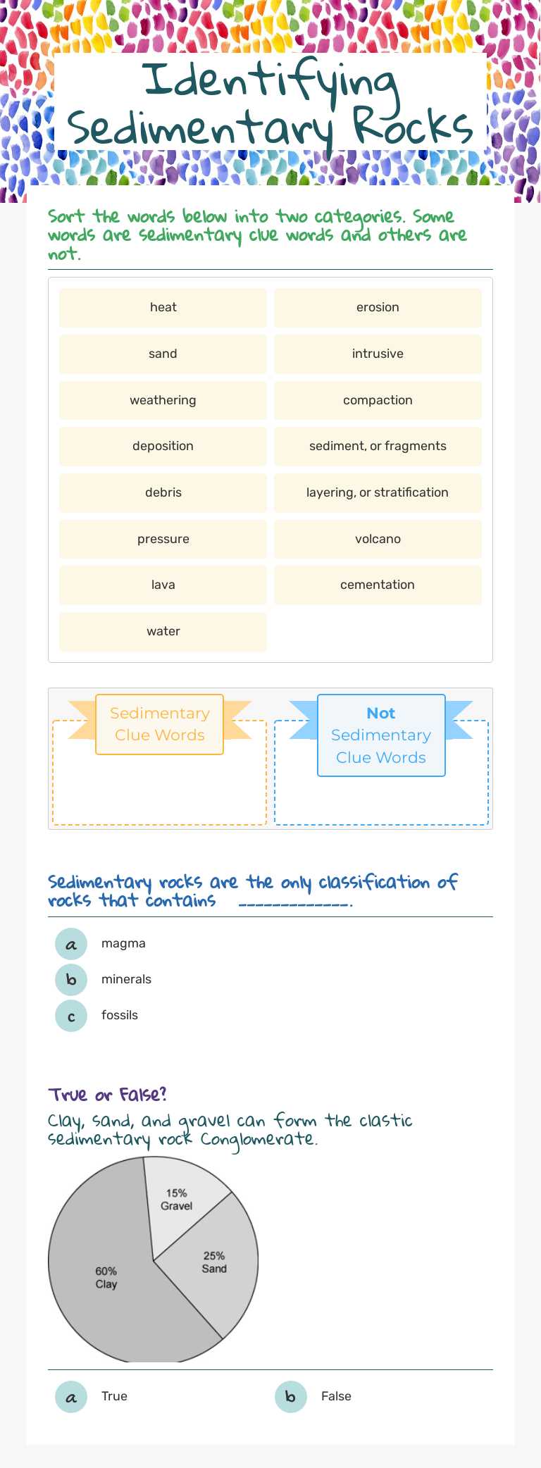 Identifying Sedimentary Rocks worksheet preview image
