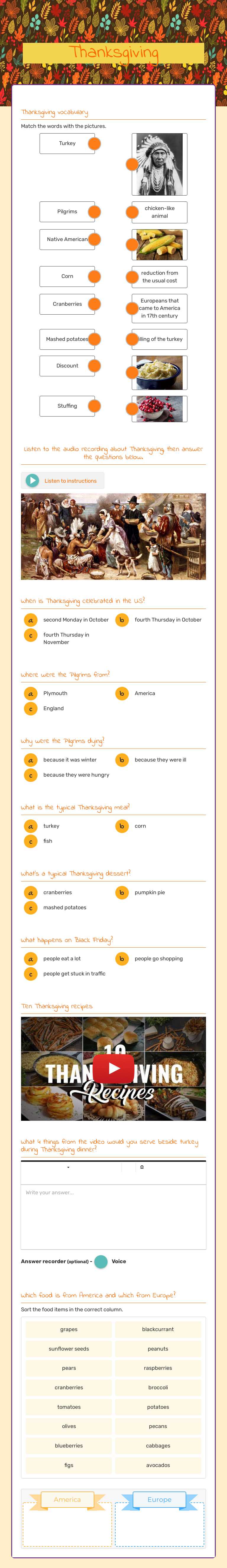 Thanksgiving worksheet preview image