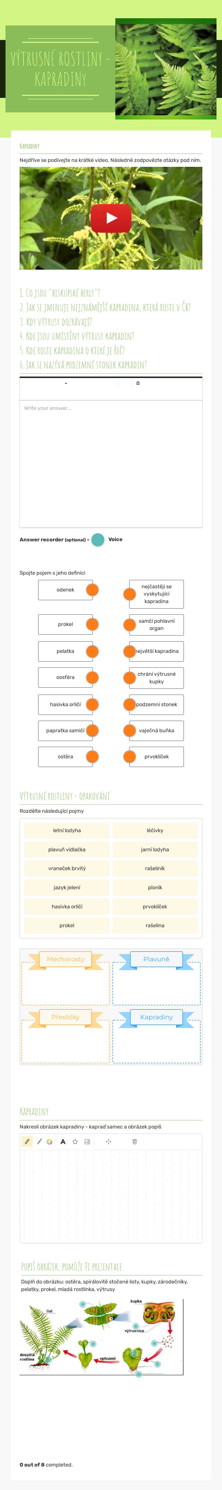 VÝTRUSNÉ ROSTLINY - KAPRADINy worksheet preview image