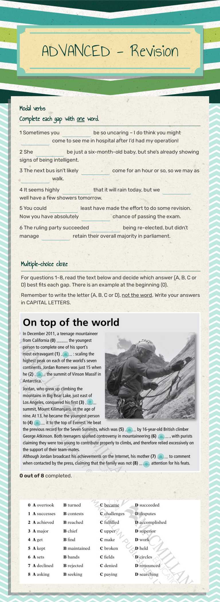 ADVANCED - Revision worksheet preview image