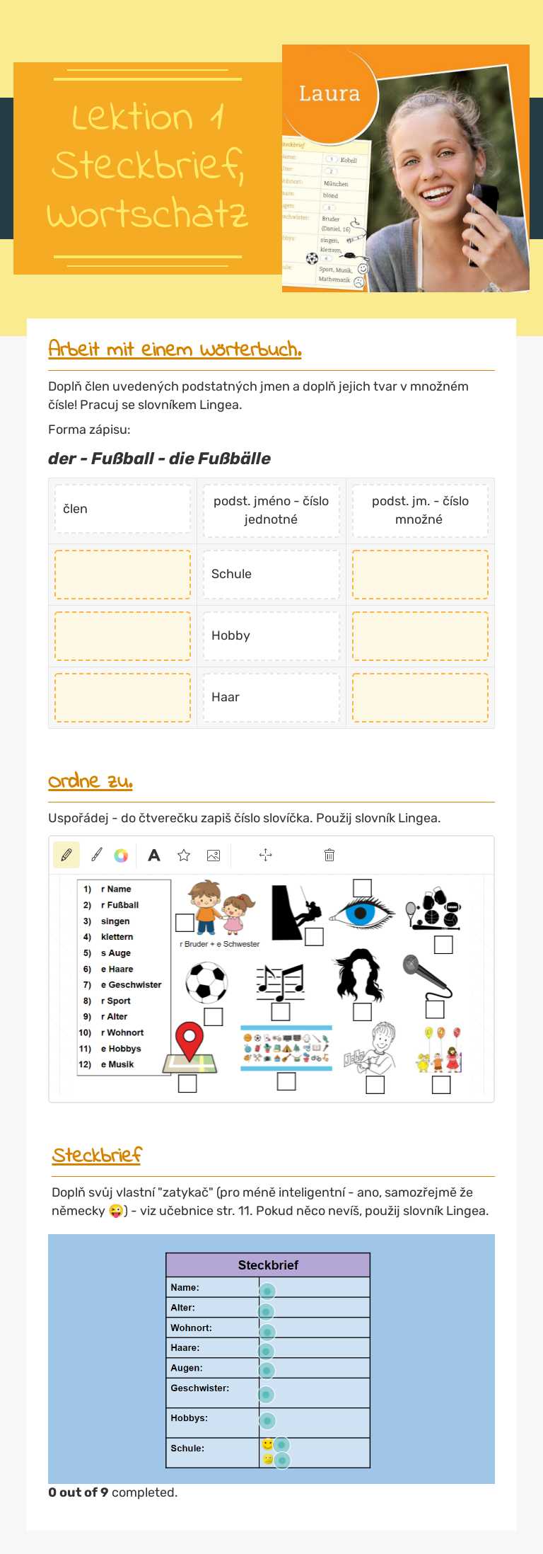 Lektion 1  Steckbrief, Wortschatz worksheet preview image