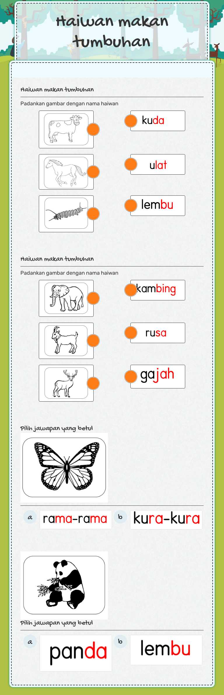 Haiwan makan tumbuhan worksheet preview image